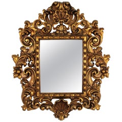 Spanish Rococo Style Carved Gold Leaf Giltwood Mirror