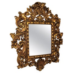 Spanish Rococo Style Foliage Carved Giltwood Mirror