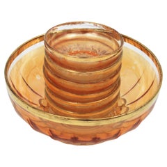 Pattern Pressed Glass Gold Rim Bowls / Dessert Serving Set