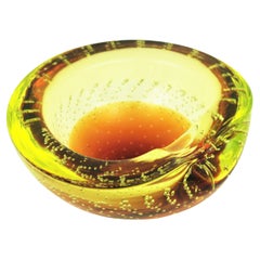 Galliano Ferro Murano Yellow Amber Bullicante Glass Bowl / Ashtray