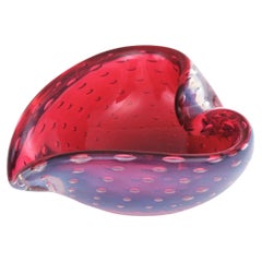 Seguso Murano Pink White Opalescent Art Glass Heart Bowl, 1950s