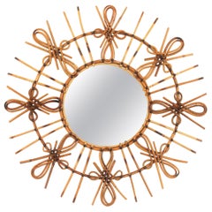 Used Rattan Sunburst Mirror with Chinoiserie Tiki Accents, Spain, 1950s