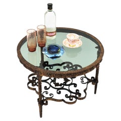 Spanish Gilt Wrought Iron Coffee Table with Smoked Glass Top