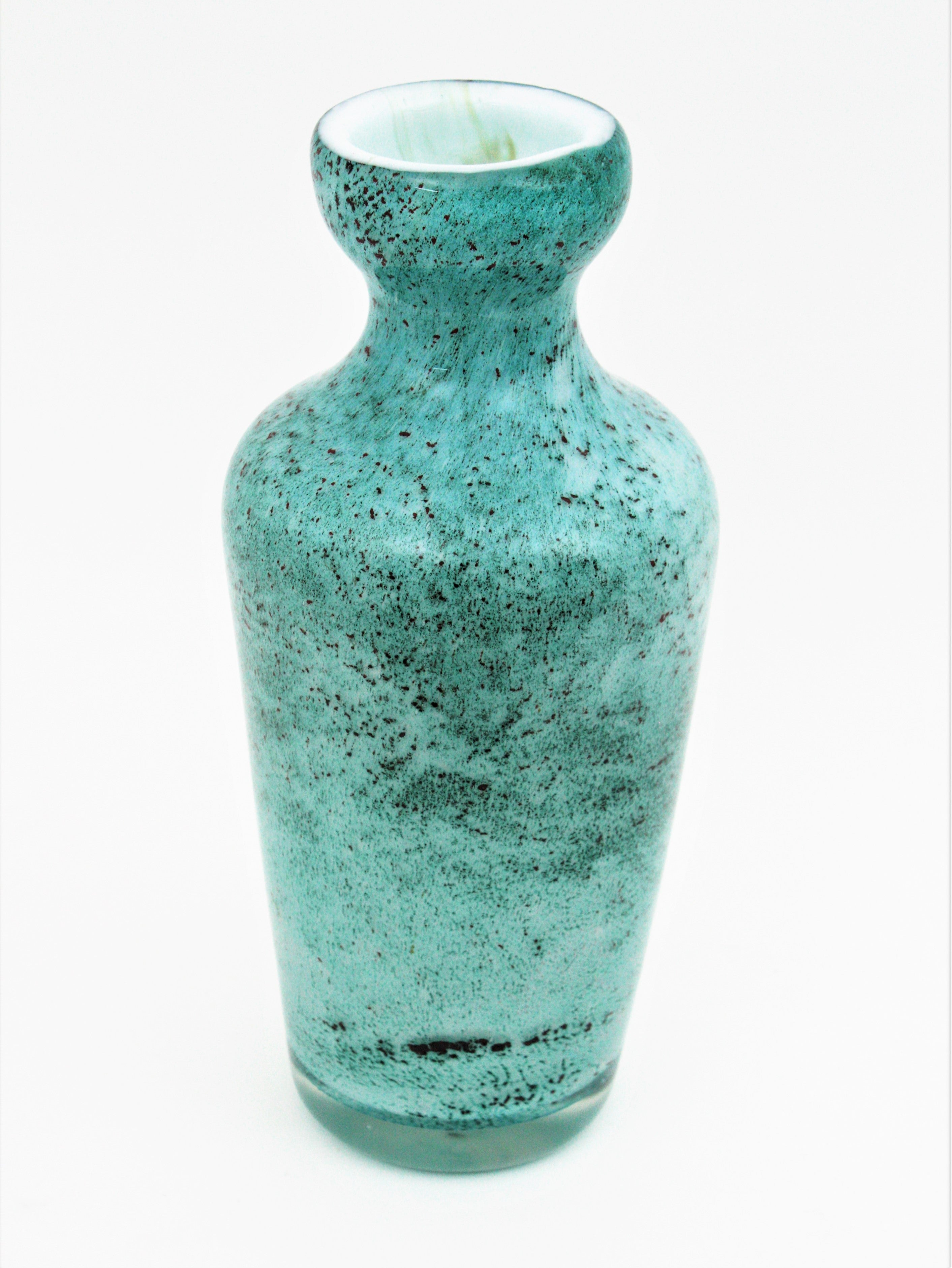 Hand-Crafted AVEM Murano Turquoise Blue Art Glass Vase, 1950s
