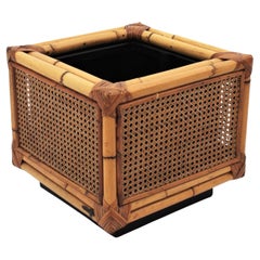 Vintage Dior Home Rattan and Bamboo Square Planter Jardiniere