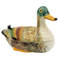 Portuguese Majolica Ceramic Duck Tureen Centerpiece, 1960s
