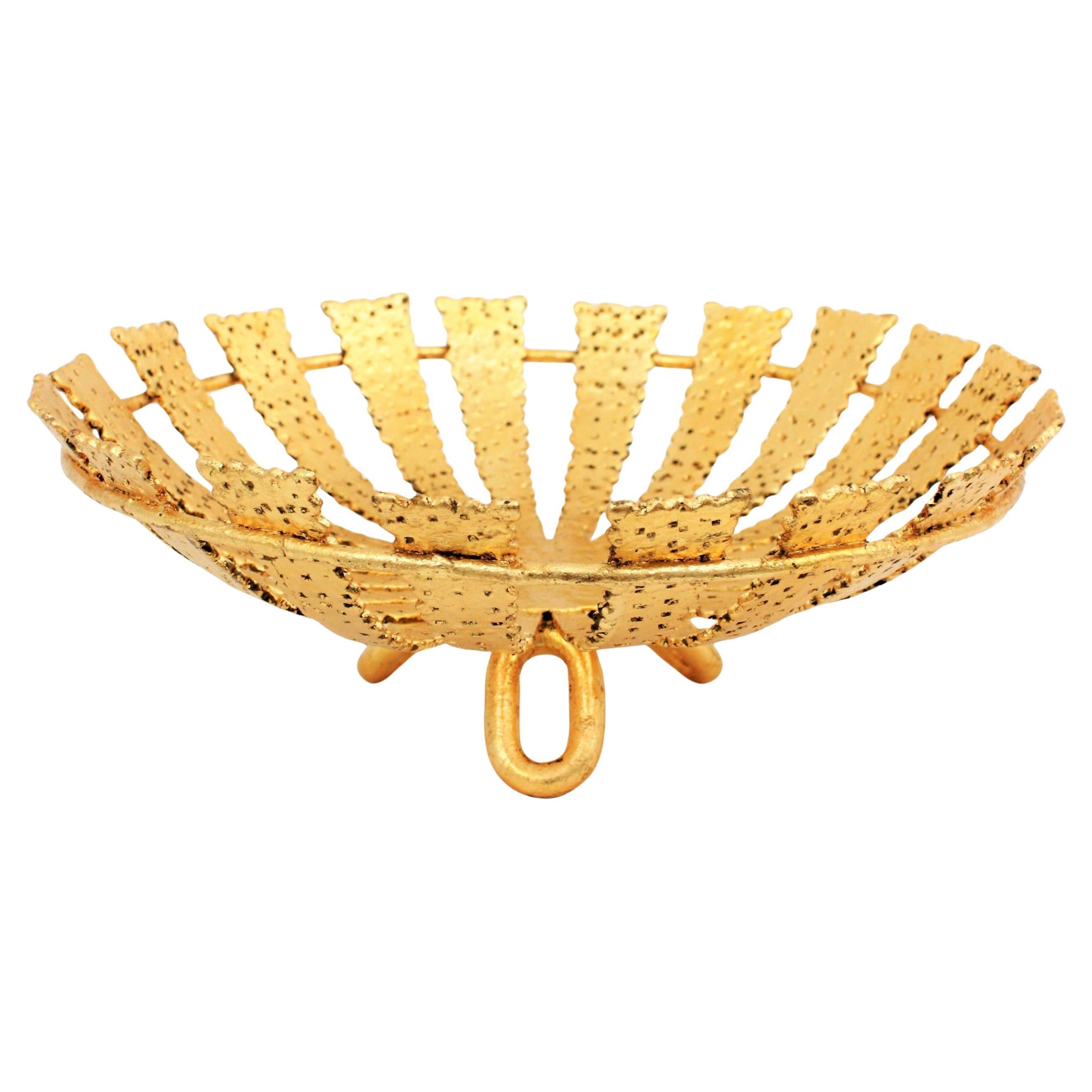 Cuenco centro de mesa Sunburst de hierro forjado dorado