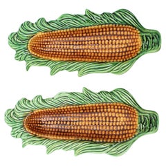 Pair of Midcentury Glazed Ceramic Corn on the Cob Dishes, 1960