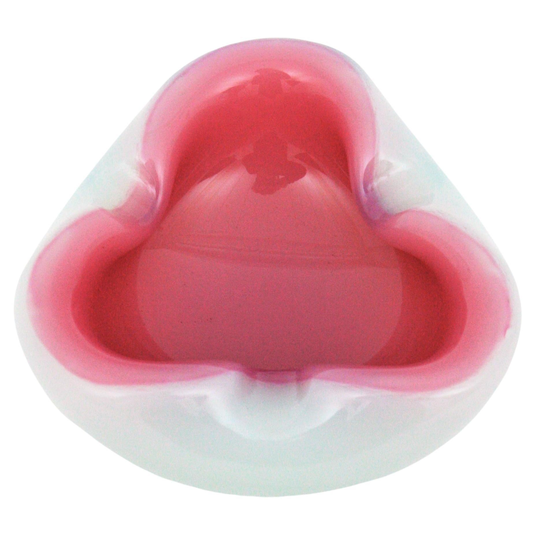Archimede Seguso Murano Opal Pink Alabastro Glass Folded Bowl / Ashtray For Sale