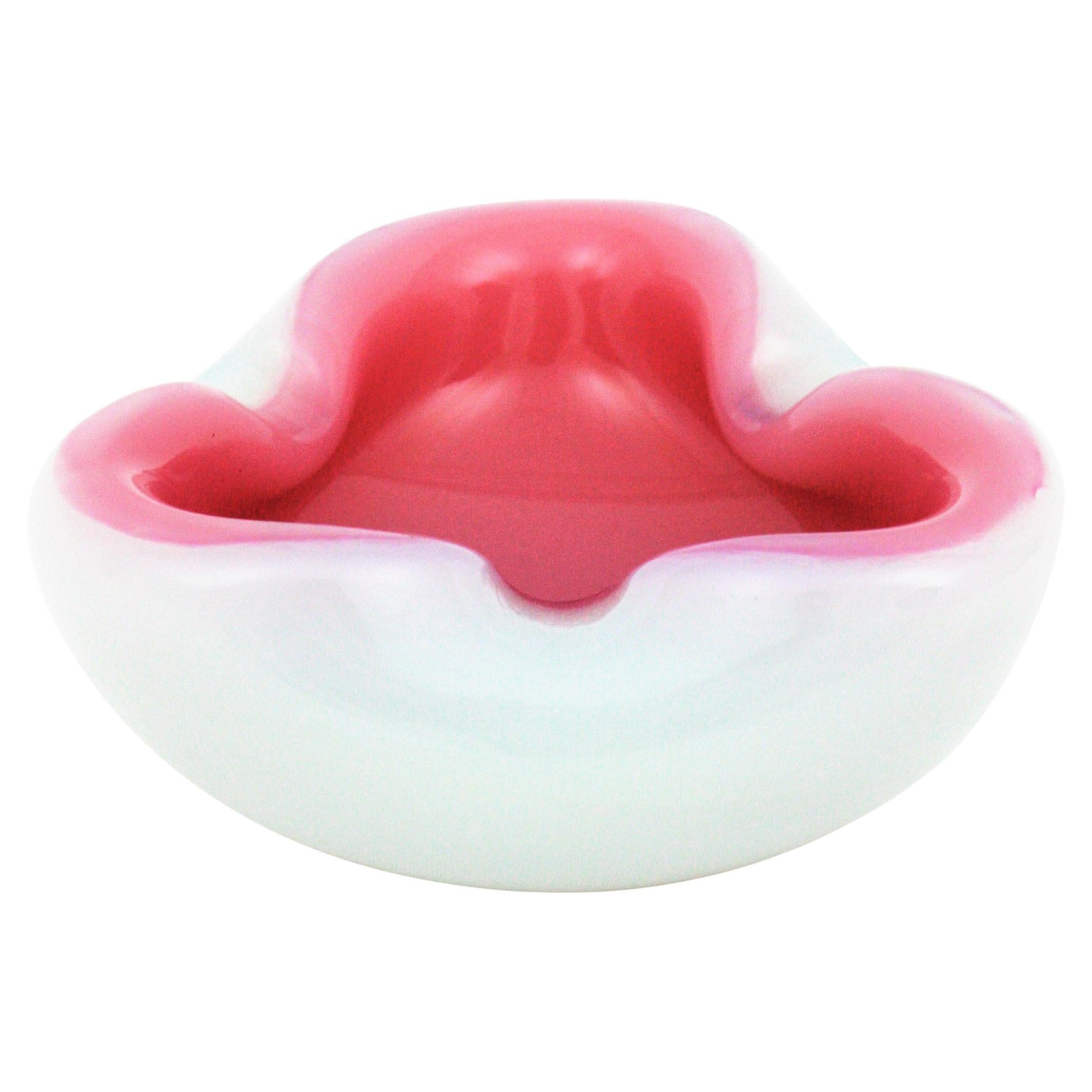 Archimede Seguso Murano Opal Rosa Alabastro Glas Folded Schale / Aschenbecher