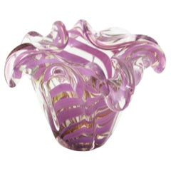 Fratelli Toso Murano Glass Lilac and Clear Swirl Ribbons Bowl with Gold Dust