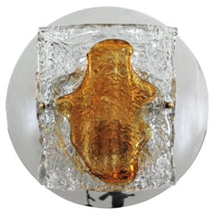 Große Mazzega Murano-Wandleuchte aus Bernstein und klarem Glas und verchromtem Stahl