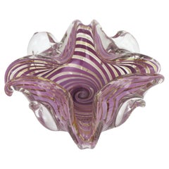 Fratelli Toso Murano Glass Lilac Swirl Ribbons & Gold Dust Large Bowl / Ashtray
