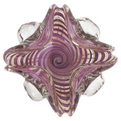 Fratelli Toso Murano Glass Lilac Swirl Ribbons & Gold Dust Large Bowl / Ashtray
