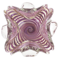 Fratelli Toso Murano Glass Lilac Swirl Ribbons & Gold Dust Large Bowl / Ashtray