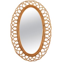 Oval Mirror in Rattan, 1960s