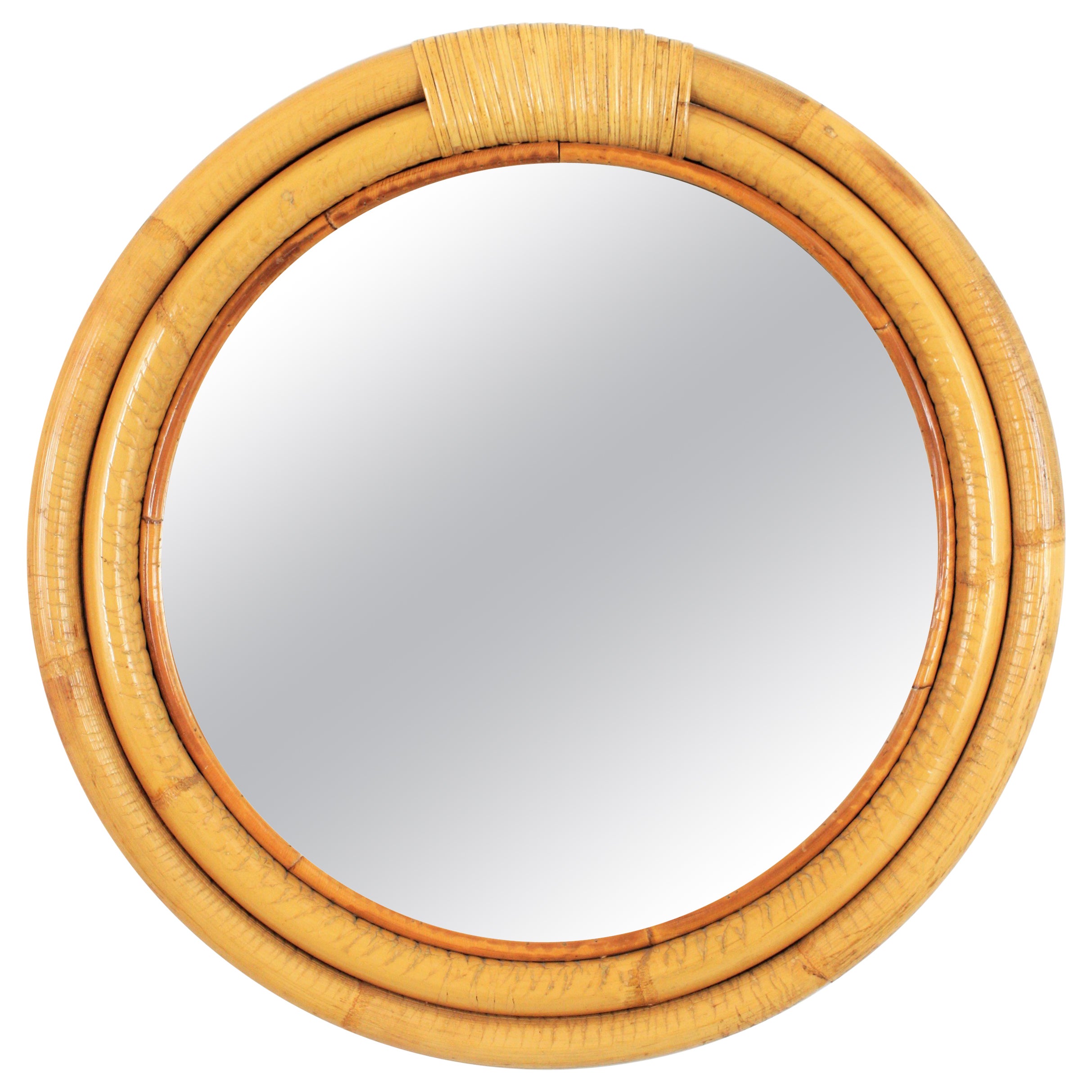 Bamboo Round Mirror in the Style of Paul Frankl