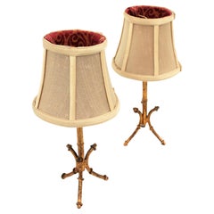 Pair of Faux Bamboo Tripod Table Lamps, Maison Bagues Style, France 1950s