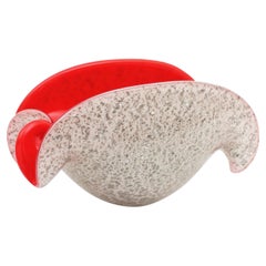 Seguso Murano Red White Glass Large Clam Shell Bowl with Silver Flecks