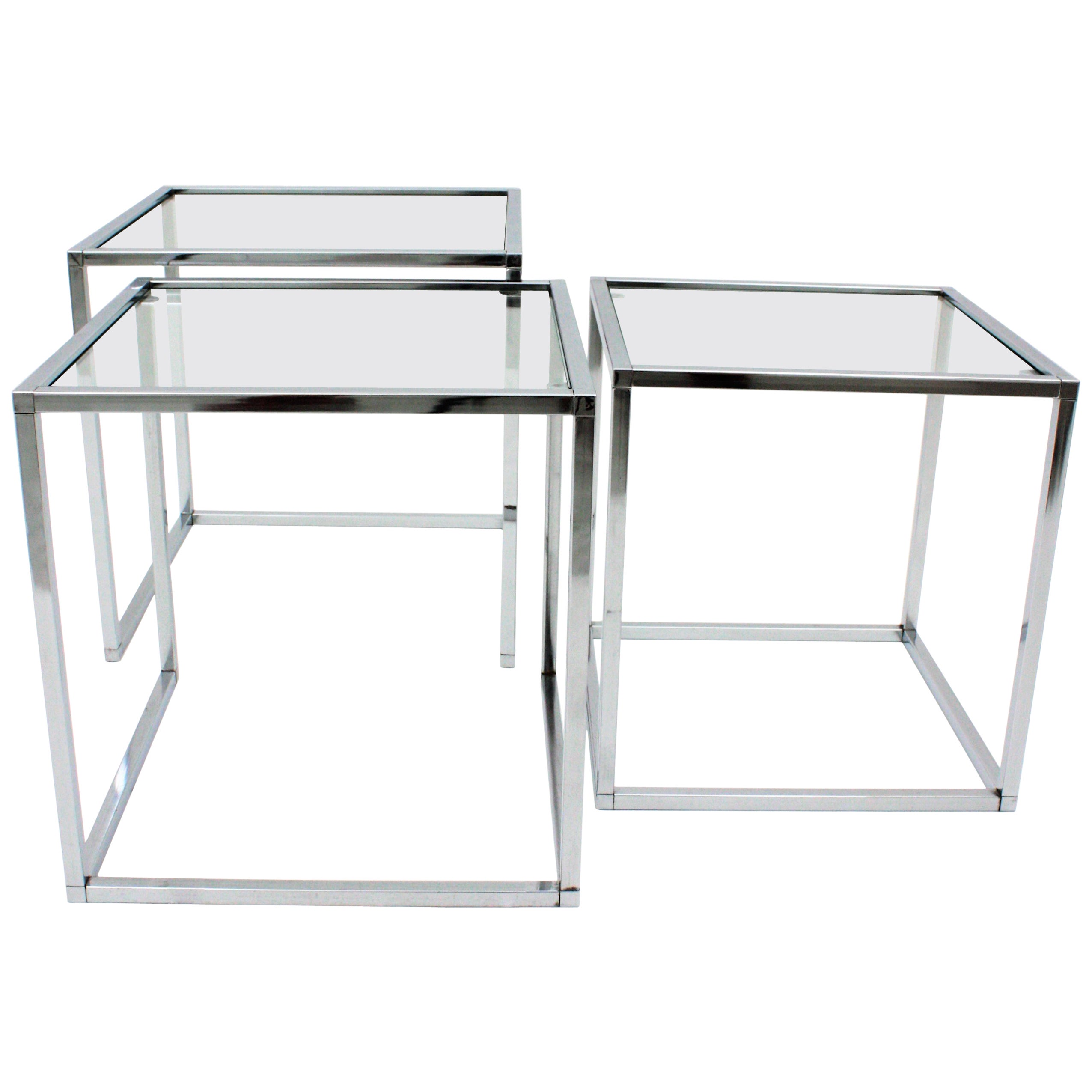 Italian Nesting Tables in Chromed Steel and Glass