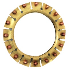 Vintage Sunburst Round Mirror in Brass with Copper Balls Accents