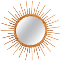 Vintage Rattan Sunburst Mirror from the French Riviera, 1960s