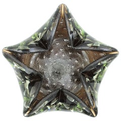 Murano Sommerso Smoke Brown Star Shaped Art Glass Bowl with Silver Flecks