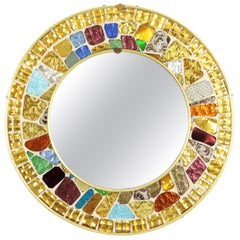 Midcentury Round Mirror with Muti Color Glass Mosaic Frame, 1960s
