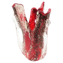 Murano Free form Vase in Red and Clear Macette Art Glass, 1950s