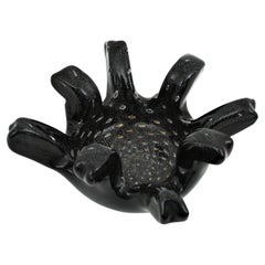 Seguso Murano Black Gold & Silver Flecks Art Glass Centerpiece Bowl (bol de centre de table en verre doré et argenté)
