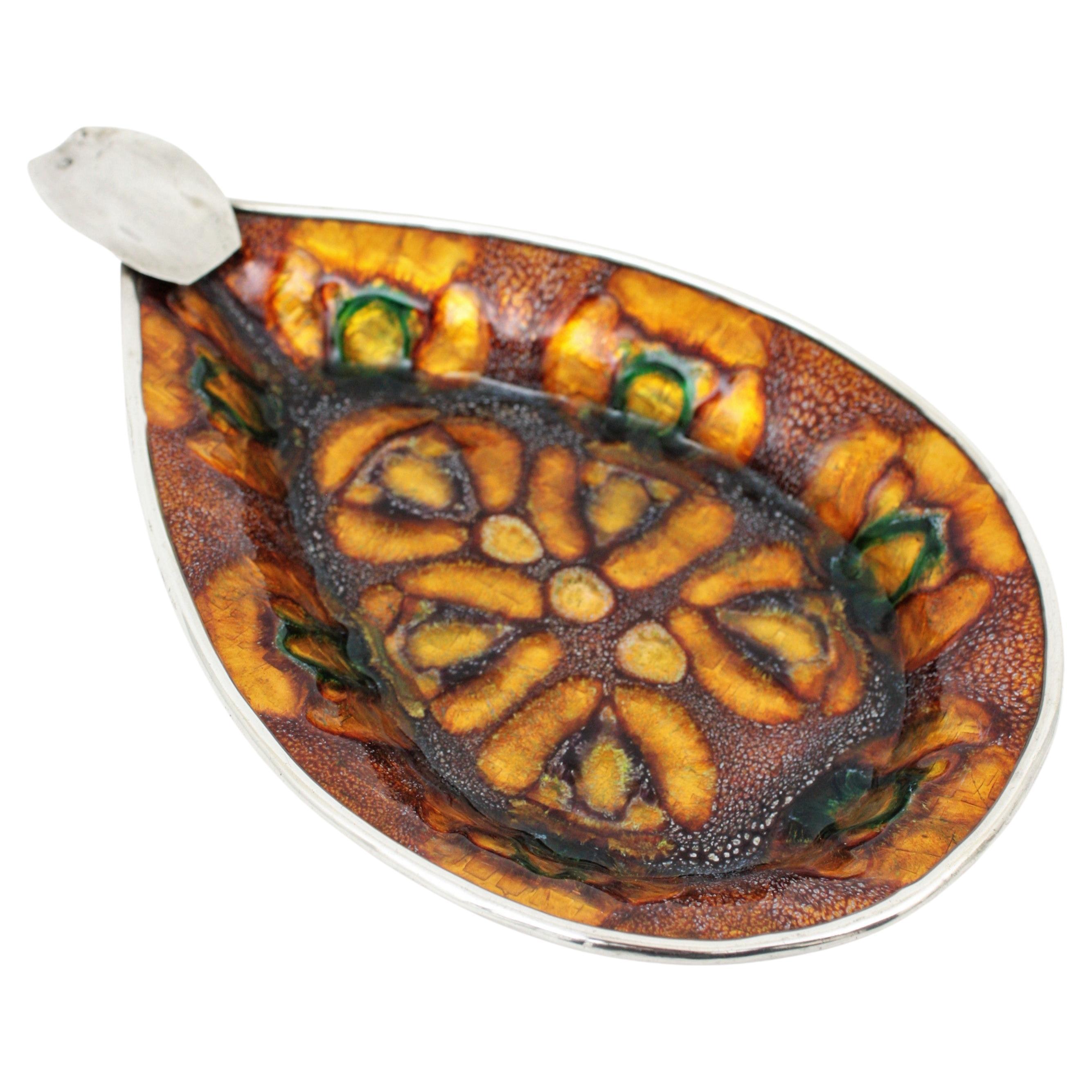 Mid-Century Modern Ashtray in Multi-Color Enamel and Sterling Silver For Sale
