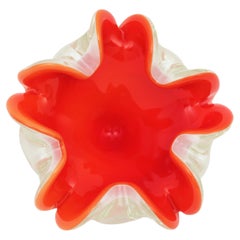 Cuenco / Cenicero de Vidrio Artístico Italiano Murano Sommerso Rojo Blanco