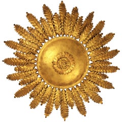 Sunburst Flower Flush Mount in Gilt Metal, 1950s