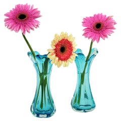 Pair of Archimede Seguso Blue Murano Art Glass Vases