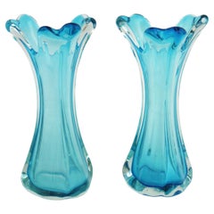 Coppia di vasi in vetro artistico di Murano blu Archimede Seguso