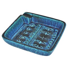Posacenere quadrato in ceramica smaltata blu di Bitossi Aldo Londi, Italia, anni '60