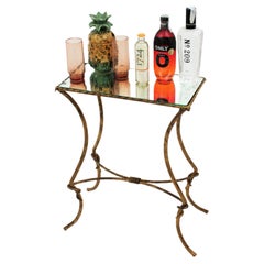 Maison Baguès Style Drinks Table in Gilt Wrought Iron with Mirror Top