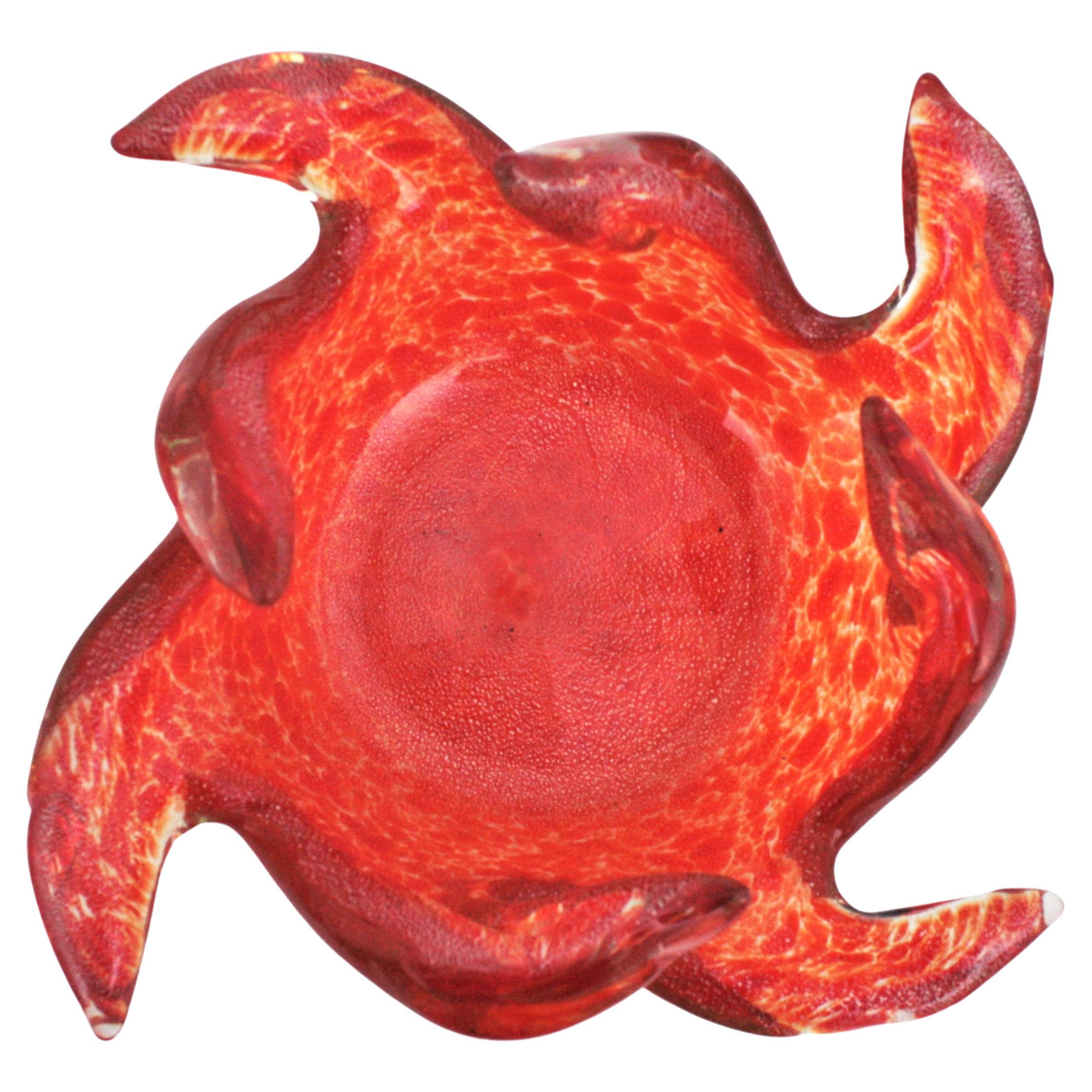 Barovier Toso Murano Orange Silver Flecks Art Glass Centerpiece Bowl (bol de centre de table en verre) en vente