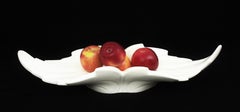 Bol de centre de table / coupe à fruits en forme de feuille en céramique émaillée blanche