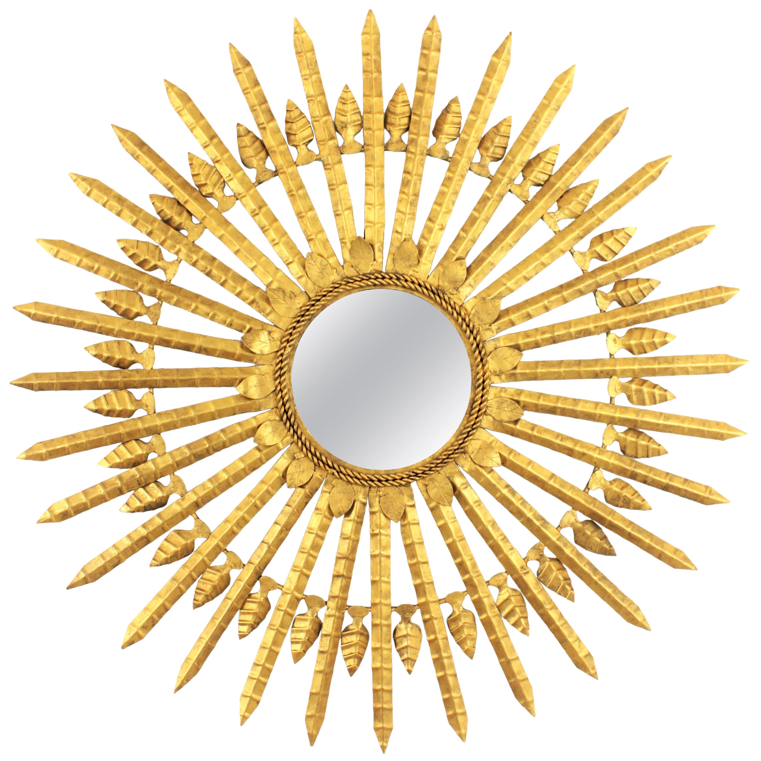 Sunburst Mirror in Gilt Iron, Large Scale (38, 6 inches ) For Sale