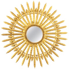 Retro Sunburst Mirror in Gilt Iron, Large Scale (38, 6 inches )