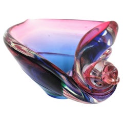 Seguso Murano Purple Blue Pink Large Shell Glass Bowl with Gold Flecks