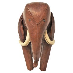 Vintage Elephant Large Stool by Dimitri Omersa for Abercrombie in brown leather, 1960s