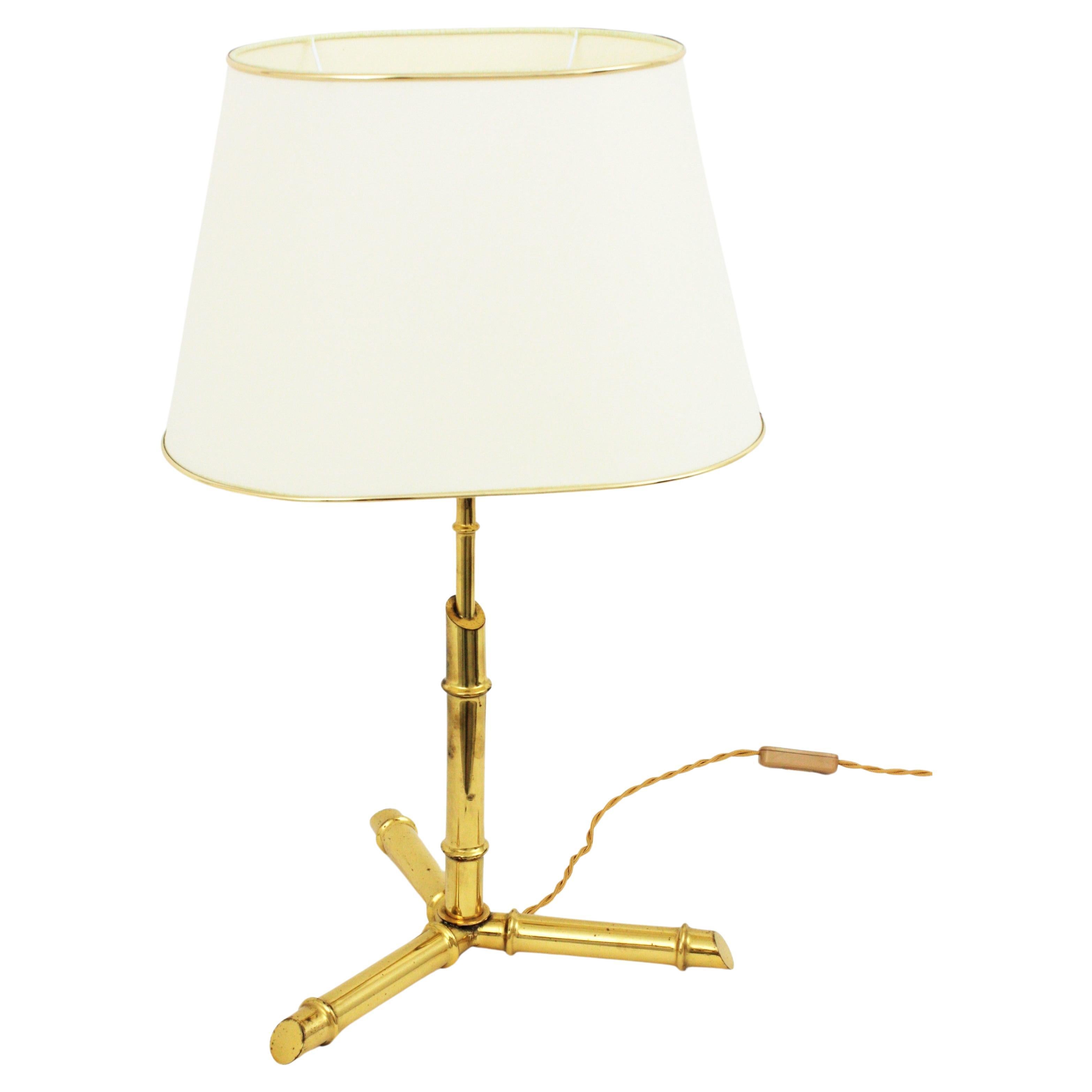 Italian Faux Bamboo Tripod Table Lamp in Brass, 1970s For Sale