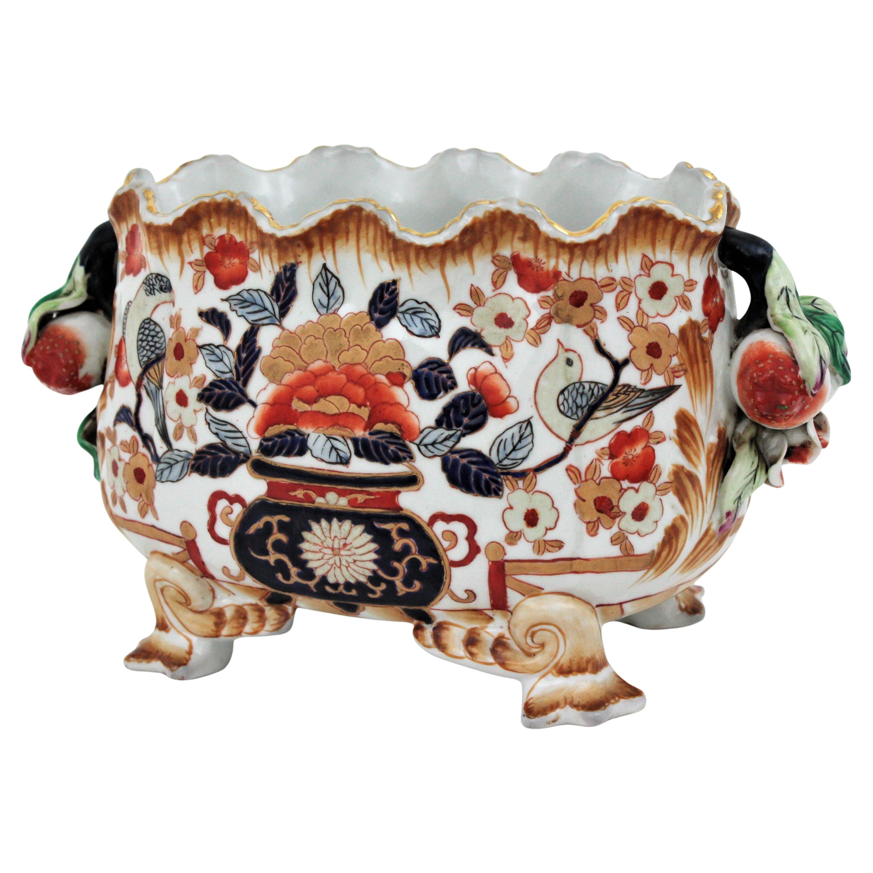 Mehrfarbige Tafelaufsatzschale aus chinesischem Porzellan mit Fuß, 1950er Jahre im Angebot