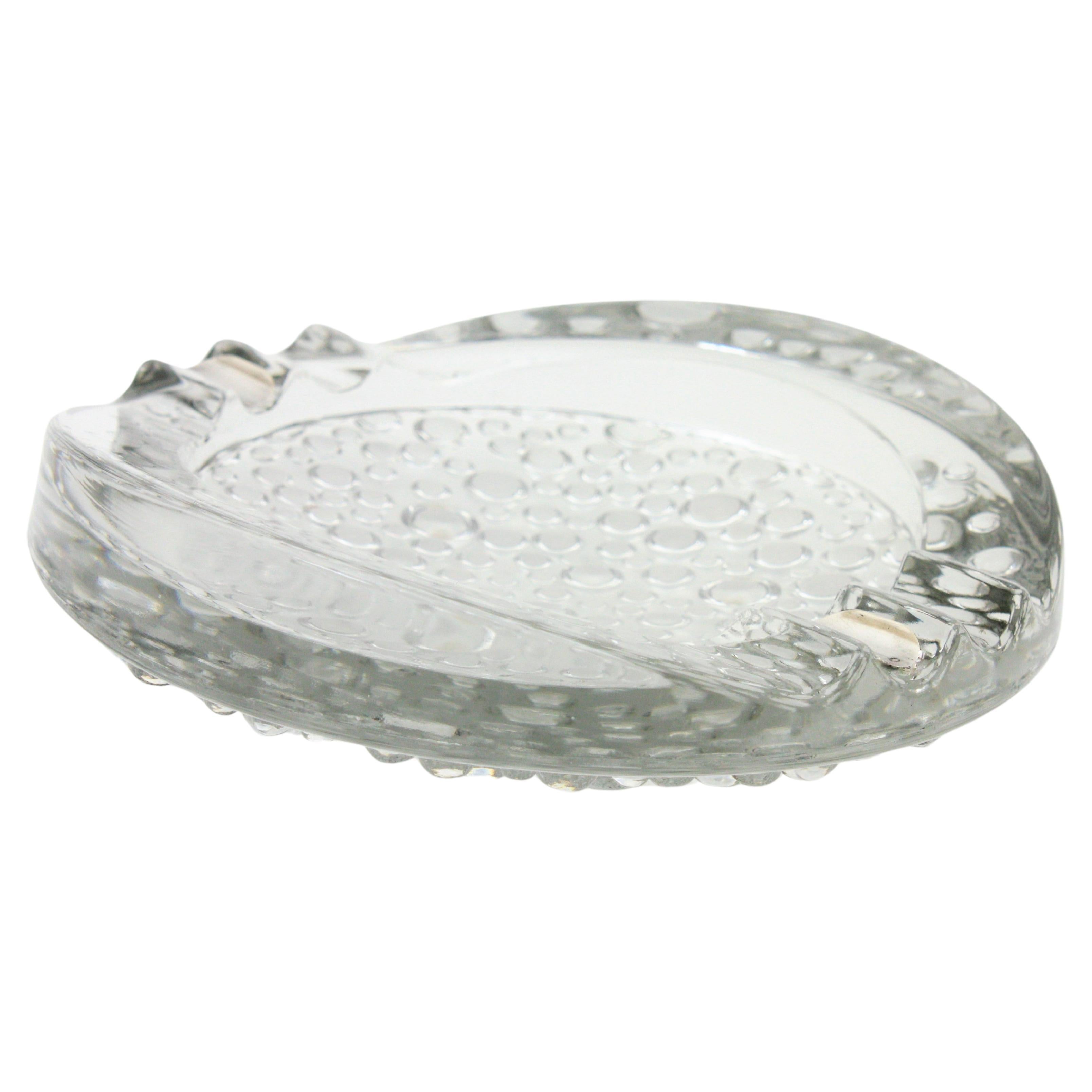 Murano Italian Art Glass Ashtray, Bubbles Design and Sterling Silver Details For Sale