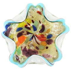 Dino Martens AVEM Ciotola in vetro artistico multicolore Murrine Millefiori con bordo blu