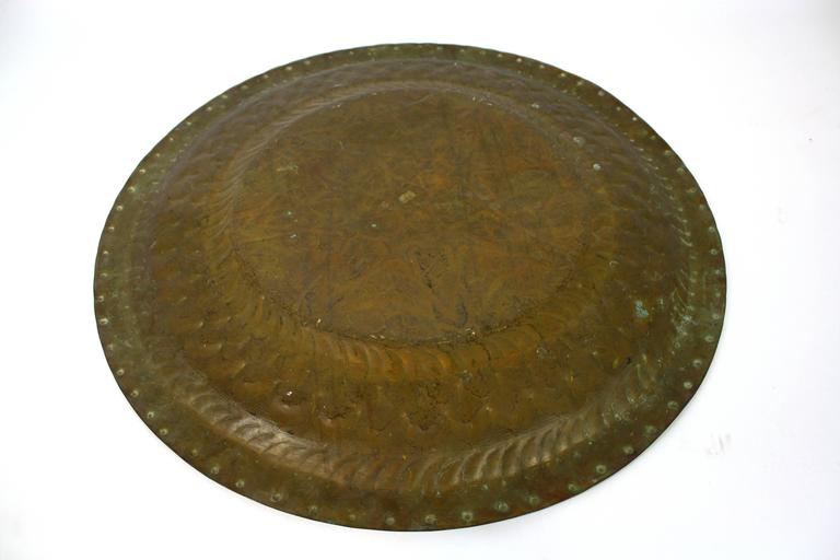 Traditional Moroccan Brass and Wood Tray Table For Sale at 1stdibs