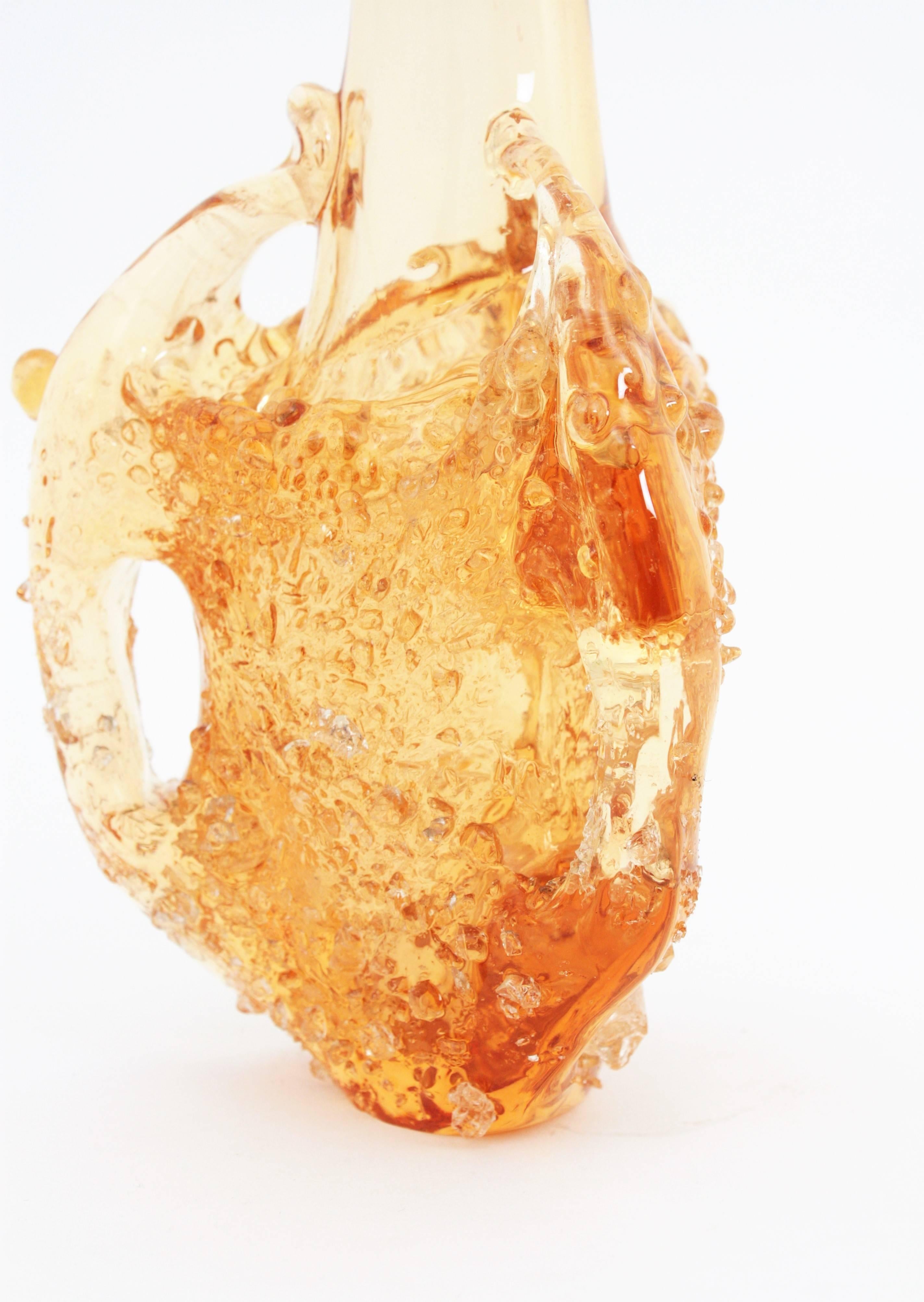Vase italien en verre d'art Murano ambre, années 1950 en vente 2