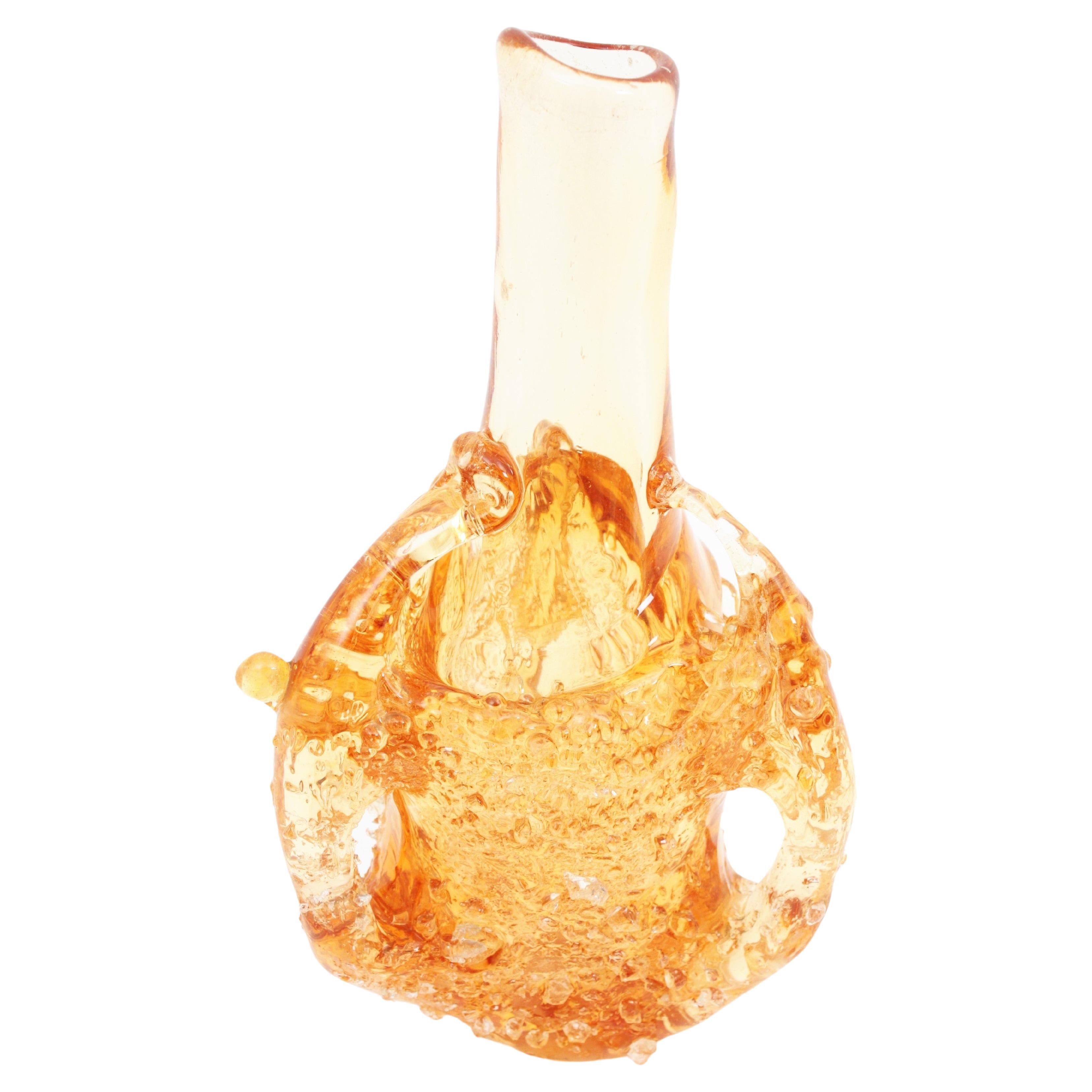 Murano Peach Bottle Vase with Applied Glass Drops , Italy 1950s
